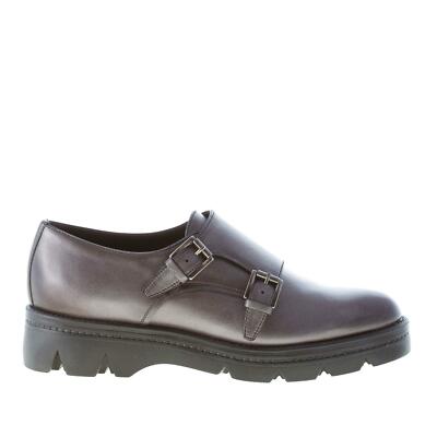 SANTONI scarpe donna women shoes doppia fibbia in morbida nappa perlata grigio