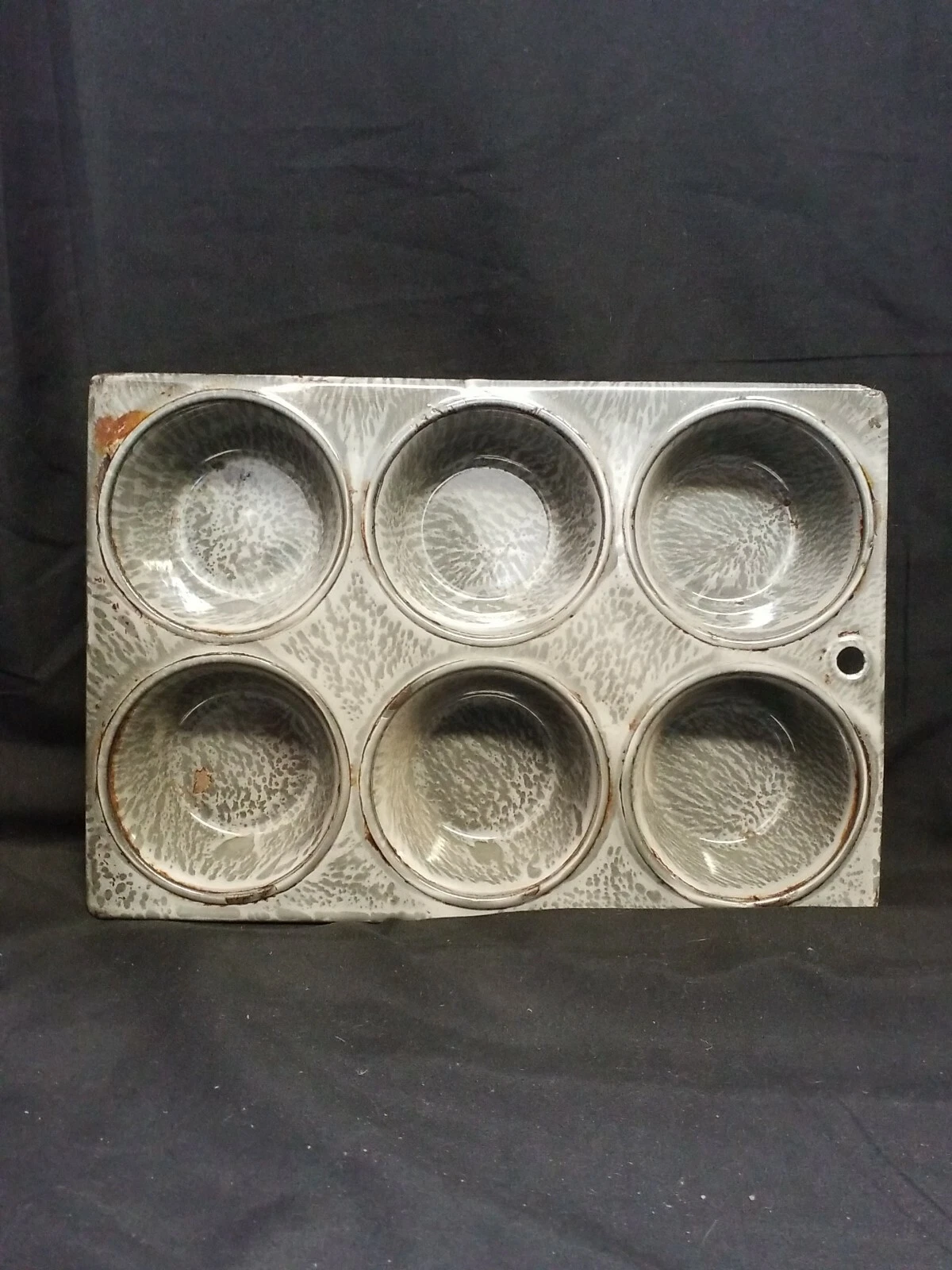 Vtg. Gray Enamel Granite Ware Muffin/Cupcake Pan, 11.5" L x 8" W