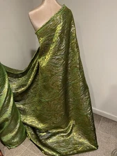 Green Gold Silver Metallic Brocade Fabric 58” Width Sold By Yard