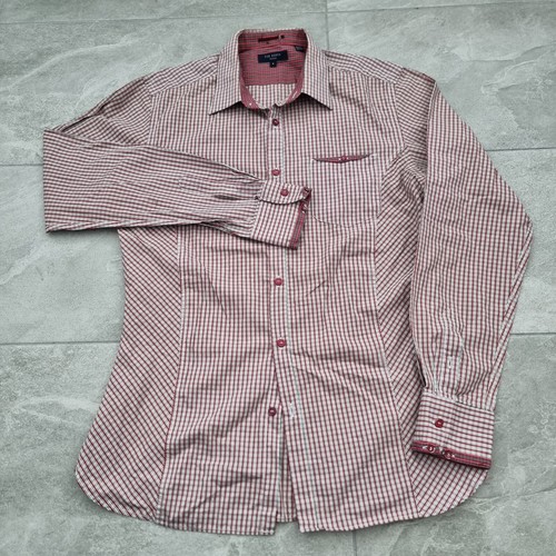 Ted Baker Hemd Herren Größe L Rot Kariert Slim Fit Hemd Kragen Langarm
