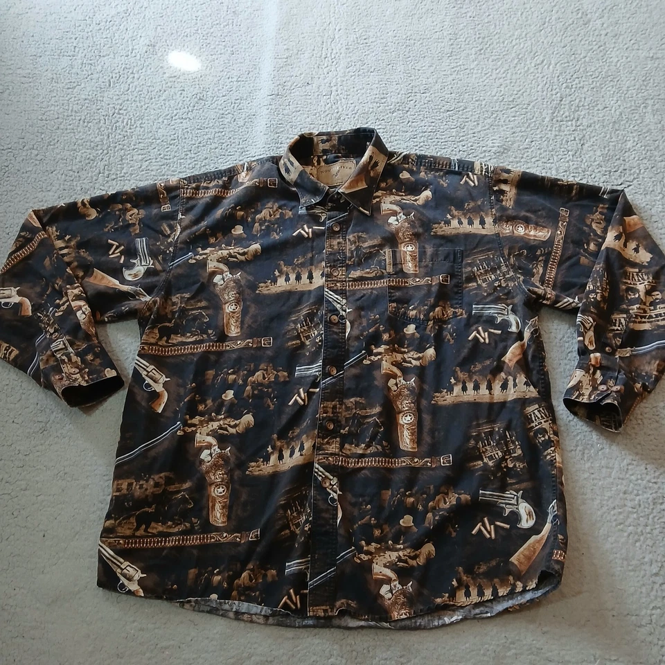 Camisa North River Para Hombre Extra Grande Marrón Negra Vaquera Occidental Estampado Completo Foto 2 de 4