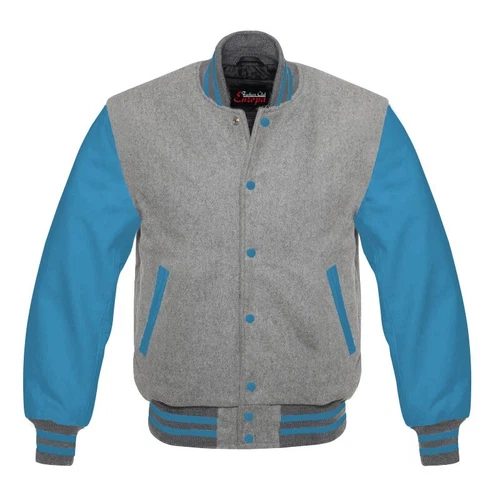 Letterman Style Vasity Jacket Men Wool Snap Closure Leather Sleeves image 11