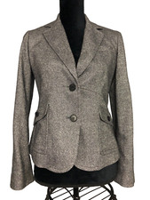 Talbots Petite Wool Blend Blazer Heather Gray 4P Paisley Lined 2 Button