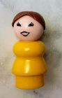 Vintage 70s Fisher Price Little People lady w brown hair yellow dress RARE