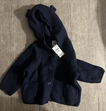 NWT Gap Baby Bear Cardigan Sweater Navy Size 6-12 Months Knit Outerwear