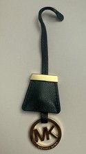 Authentic Michael Kors MK Logo Gold Charm Black Leather Strap Handbag Fob