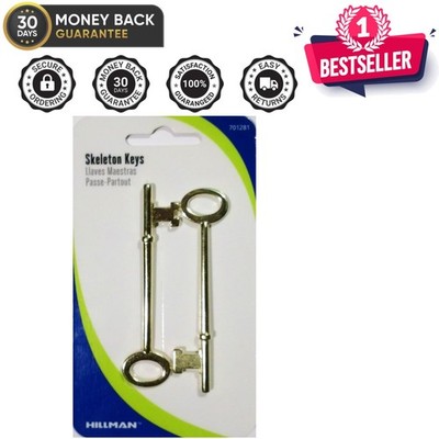 2 Pack Standard Skeleton Keys with Slot - Brass Finish for Classic Locks