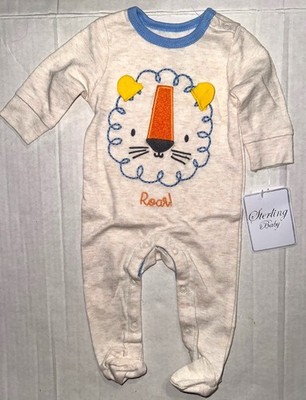 STERLING BABY sleeper cream/blue LION motif size NEWBORN