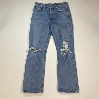 Agolde High Rise Straight Leg Distressed Jeans Light Wash Size 27 Button Fly