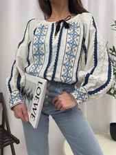 White cotton embroidered women blouse Ukrainian vyshyvanka shirt Embroidery S-L