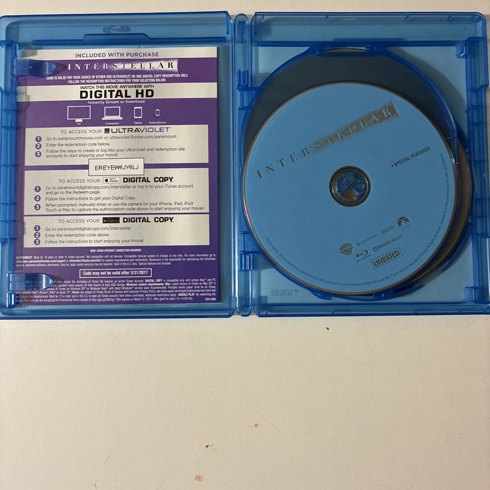 Interstellar 3-Disc Blu-ray/DVD Drama Thriller Special Features Foto 3 de 4