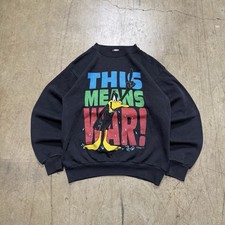 Vintage Looney Tunes Sweatshirt Daffy Duck This Means War Black Men Size Medium