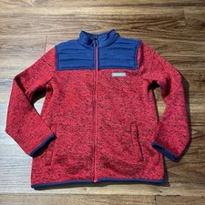 Eddie Bauer Boys Regular Fit Fleece Full Zip Mock Neck Jacket Size 8/10 Red/Blue