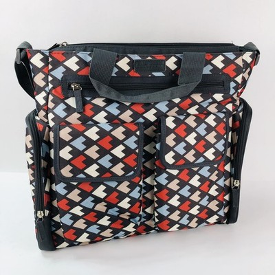Baby Boom Diaper Bag Tote w/ Changing Pad Gray Multicolor Lots Pockets Zipper