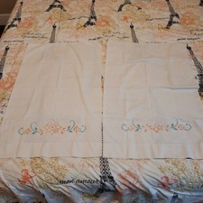 Vintage Cross Stitched Pillowcase Set Flowers Read