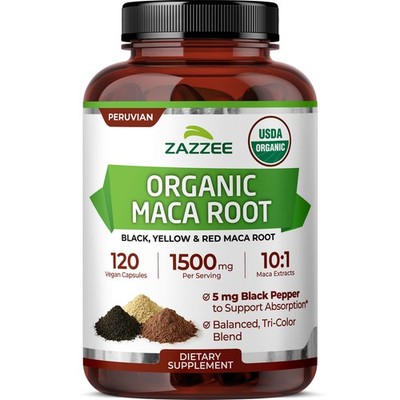 Zazzee USDA Organic Maca Root 10:1 Extract, Red, Black & Yellow Maca, 1500 mg