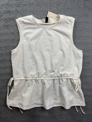 Universal Thread Womens Large White Paisley Sleeveless Drawstring Top Blouse