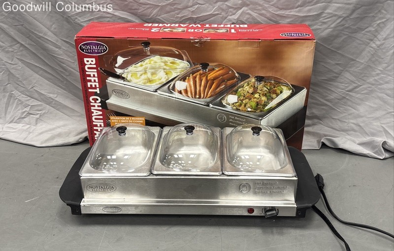 Nostalgia Electrics 3-Station Stainless Steel Buffet Server Warming Tray