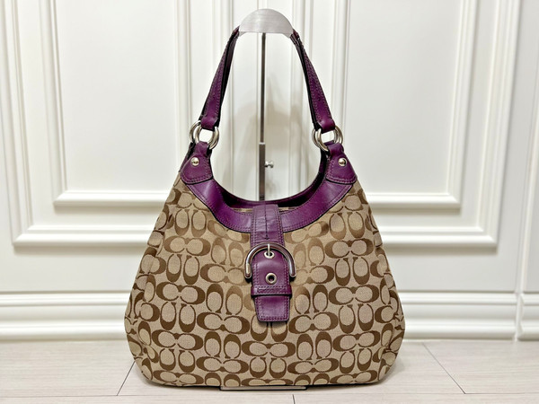 Coach Vintage Soho Signature Jacquard Hobo Shoulder Bag Purple Buckle F17403 Y2K
