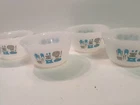 4 Vintage 50s Fire King Bowls Ramekin Custard Dish Blue Heaven Aqua Milk Glass