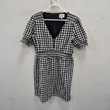 Sezane Gingham Sixtine V Neckline Checkered Black White Mini Dress EU 40 Uk 12
