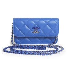 CHANEL Flap Phone Case Chain Lambskin Blue Silver AP3696 245