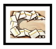 White Semi Truck Driver Wall Art Decor Modern Black Framed and Matted Print