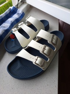 BIRKENSTOCK Sandalen Gr. 45 US 10/12 Weiß Blau inkl. Siegel Vintage