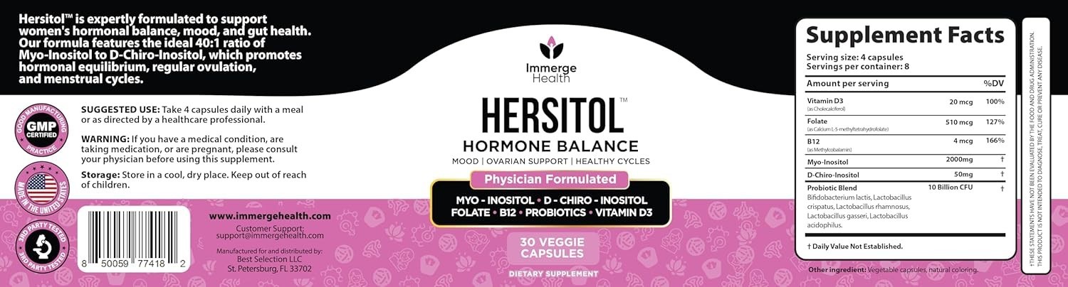 Immerge Health Hormone Balance for Women Hersitol Vitamins 120 capsules thumbnail 5