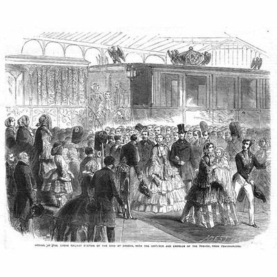 FRANKREICH Ankunft des Königs von Bayern am Bahnhof Lyon - antiker Druck 1857