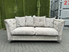 Grey Chenille 3-Seater Sofa Couch with Cushions, Solid/Plain Upholstery