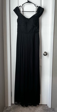 Azazie Almendra Black Off-The-Shoulder Floor-Length Formal Gown Dress Size A8