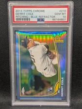 2013 TOPPS CHROME #210 GERRIT COLE PITCHING-BLUE REFRACTOR #/199 PSA 10 POP 11