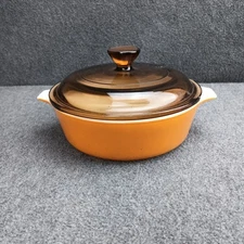 Vintage Pyrex Old Orchard 471 Casserole Dish 1 pt Orange and Brown Made In USA