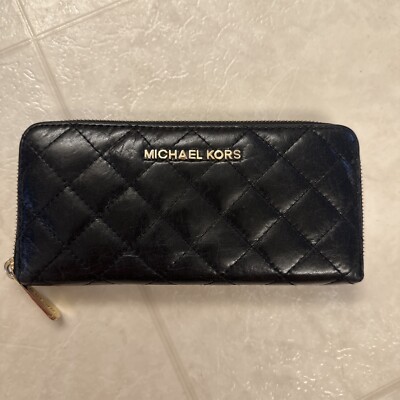 Michael Kors Black Quilted Leather Zip Around Women’s Wallet