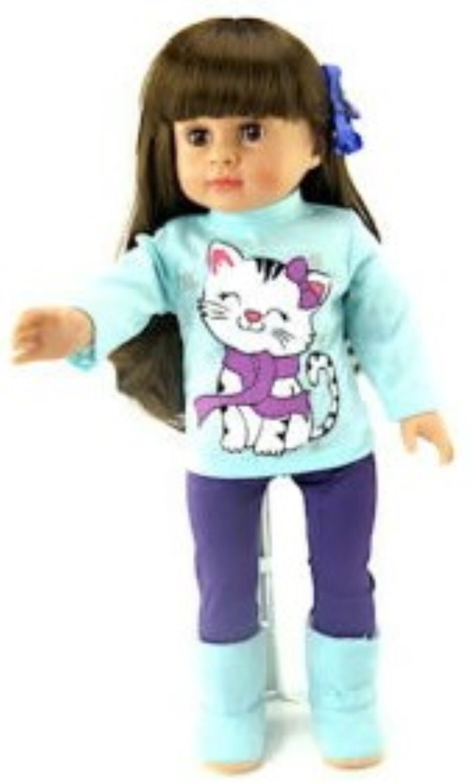 Kitty Cat Top and Purple Pants Set Clothes for 18 inch Girl Dolls