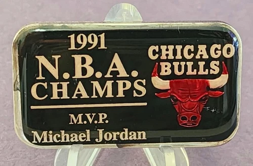 1991 Chicago Bulls NBA Champions in Gold Letters Enamel 1 Oz Silver Art Bar #065