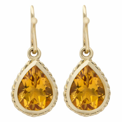 E120 Genuine 9K or 18K Solid Gold NATURAL Large Citrine Tear Drop Earrings 7.0ct