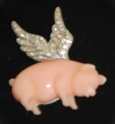 Kenneth Jay Lane Signed Pin Brooch When Pigs Fly Rare