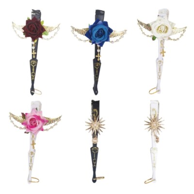 Vintage Wing Rose Fan Dark Gothics Lolitas Hand Fan Halloween Cosplays Supply