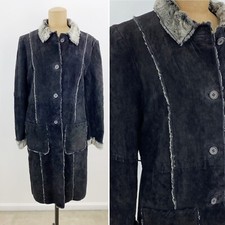 Dream Time Black Genuine Leather Shearling Penny Lane Button Up Peacoat Small S
