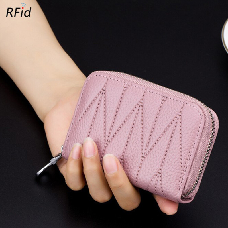 RFID Blocking Leather Zipper Wallet for Women & Men – Credit Card Holder-image