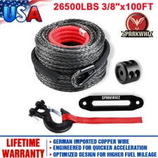 SPARKWHIZ Synthetic Winch Rope Cable Kit 26500LBS 3/8"x100FT Winch Line Cable US