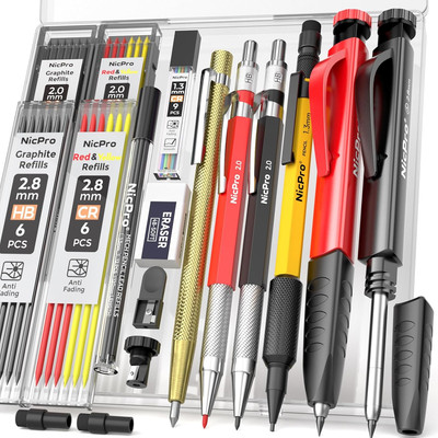 Nicpro 17 Pack CP2000 Carpenter Pencil with Sharpener, Mechanical Pencils Set wi