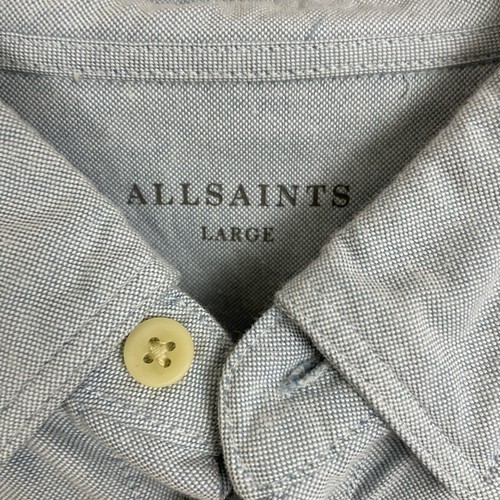 ALLSAINTS Shirt Mens Size Large Blue Hungtington Chambray Logo Long Sleeve - Picture 3 of 12