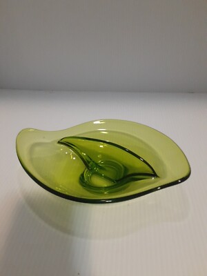 Vintage Viking Glass, Divided Candy Dish, Emerald Green, Leaf Shape