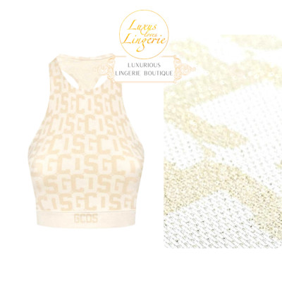 MONOGRAM CROP TOP by Wolford X GCDS L Large sand mono Sport BH Bra Oberteil