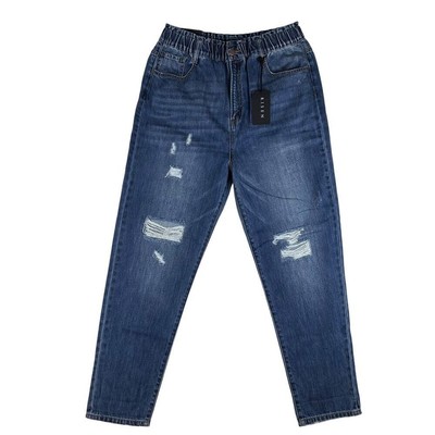 Risen Juniors Jeans 32/15 Blue Washed High Waist Mom Fit Pull On Paperbag Y2K