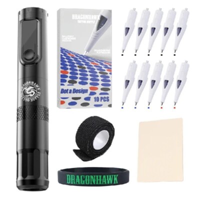 X4 Wireless Tattoo Pen Machine Gun Kit with Ballpoint Cartridges for Practice