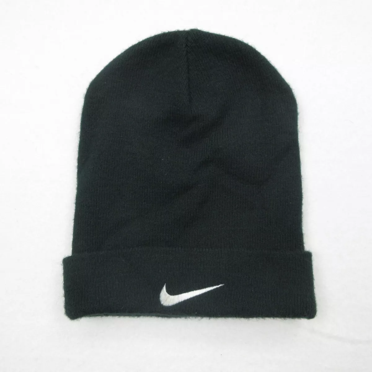 VINTAGE Nike Beanie Hat Center Swoosh Dark Green Knit Winter